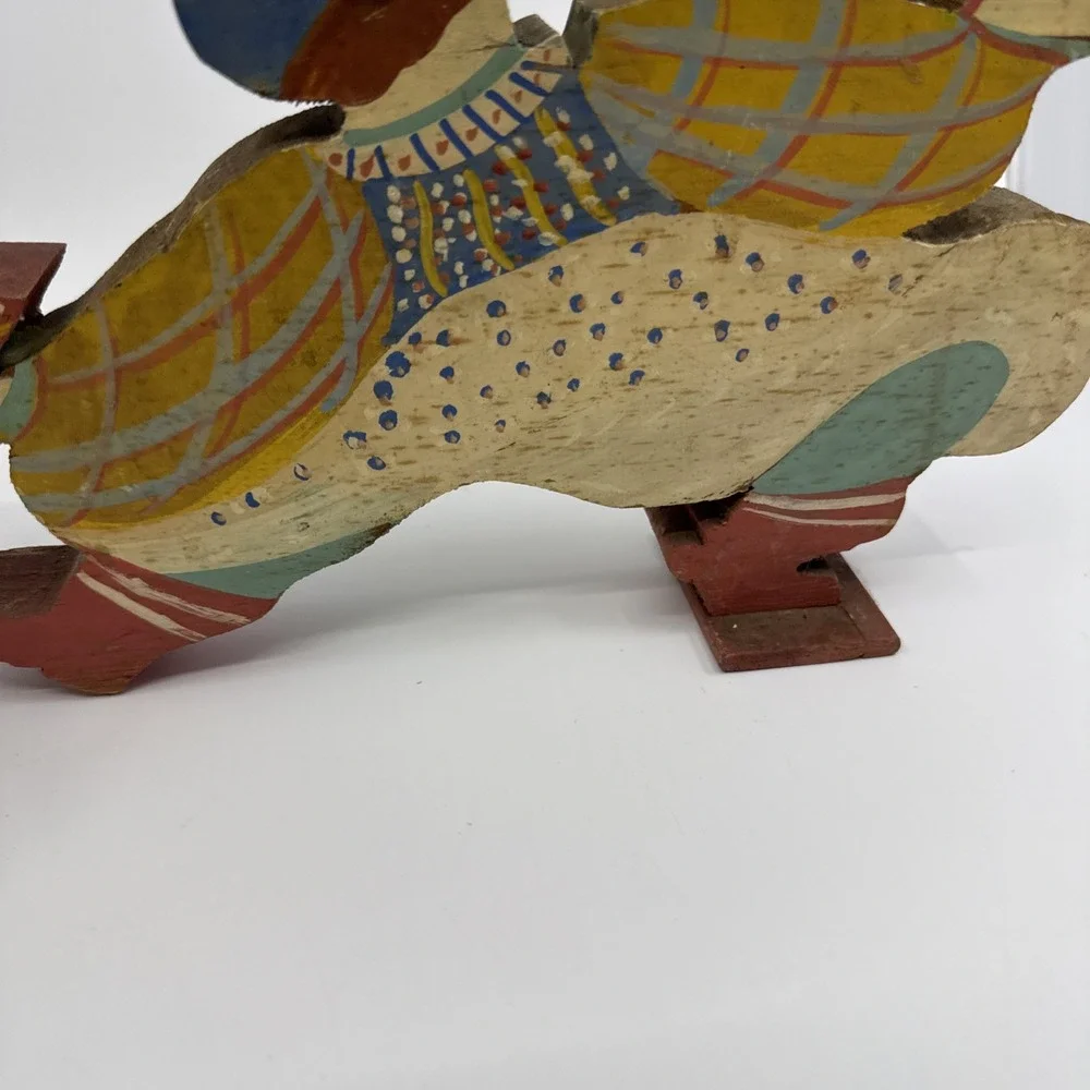 Vintage Pair of Folk Art Wooden Jumping People‎ Candle Stick Holders 6